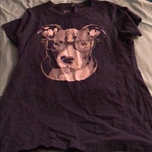 Pit bull wearing glasses shirt